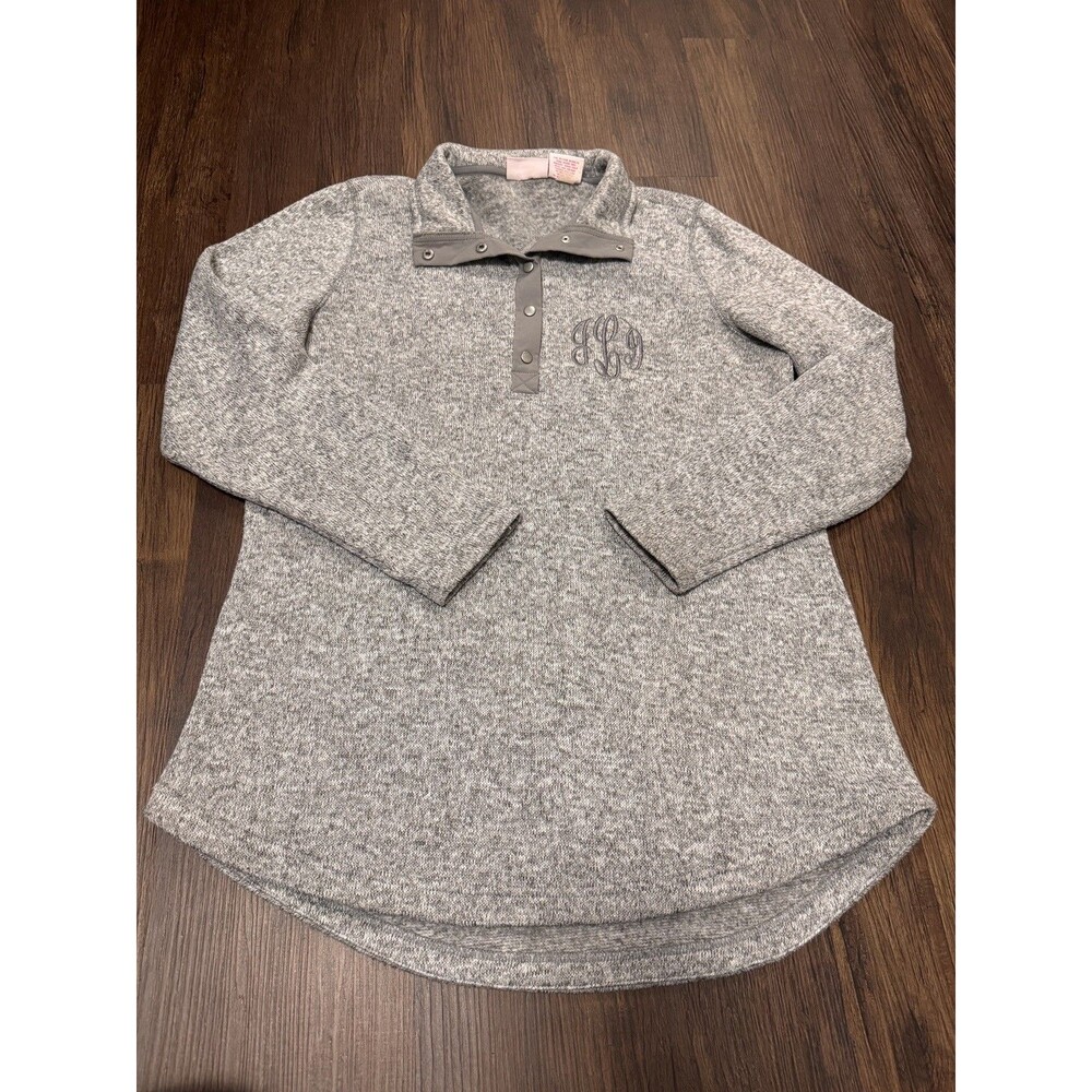 MarleyLilly Women Grey Snap Front Pullover SZ L Cozy Equestrian Preppy Outdoorsy